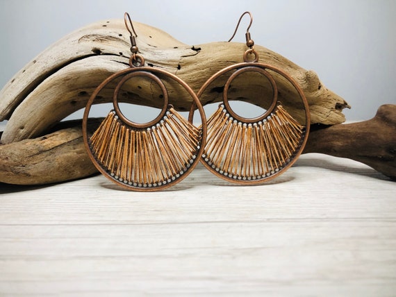 Hoop Earrings/Boho Earring Dangle/Boho Hoop Earrings/Bronze Hoop Earring/Bohemian Circle Earrings/Unique Boho Jewelry/Fall Earrings/Mandala/