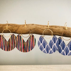 Geometric Round Wooden Earring/Bohemian Hoop Earring/Bohemian Earring/Stripe Wooden Earrings/Unique Boho Earring/Fern Earring/Summer Earring