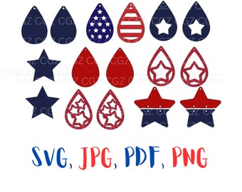 Archivo SVG para pendientes con la bandera estadounidense, archivo SVG para pendientes del 4 de julio, PDF, archivos SVG para pendientes de verano, pendientes de EE. UU., archivos SVG de cuero sintético, archivos SVG para Glowforge, archivo de corte para pendientes