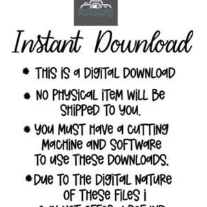Puede incluir: Un fondo blanco con texto negro que dice "Descarga instant&aacute;nea". Texto adicional indica que es una descarga digital, no se enviar&aacute; ning&uacute;n art&iacute;culo f&iacute;sico y se necesita una m&aacute;quina de corte y software.