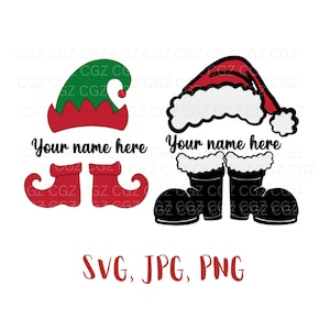 Chapéu e botas de Papai Noel SVG/Natal infantil SVG/Chapéu de Papai Noel SVG/Camisa de Natal em família PNG, SVG/Arquivos para Cricut/Clipart de Papai Noel de Natal/Arquivos de corte