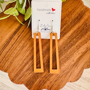 Wood Rectangle Cutout Earrings/Fall Earrings/Boho Wood Dangle Earrings/Minimalist Boho Earrings/Fall  Dangle Earrings/Unique Wood Earrings
