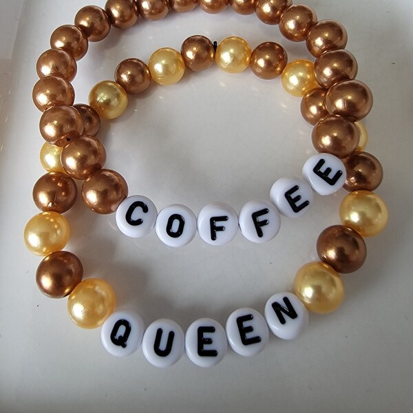 Coffee Bracelet, Stretch Bead Bracelet Set, Coffee Queen Bracelet Accessory, Stacking Bracelets, Coffee Lovers gift for Her.