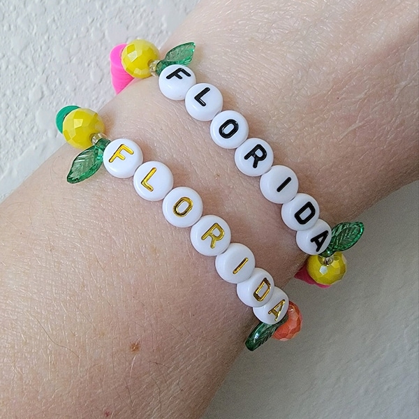 Florida Theme Bracelets, Florida Vacation Bracelets, Florida Citrus Bracelets, The Sunshine State, Vacation Gift Souvenir, Heishi Bracelets