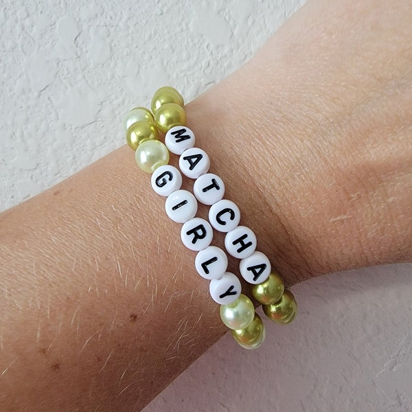 Matcha Bracelet Set, Matcha Lover, Beaded Bracelet, Stacked Bracelets, Matcha, Womens Bracelets, Bracelets for Her, Matcha Tea themed gifts.