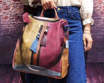 Balleti Colourful Retro Genuine Leather Women's Backpack - Hand-dyed Random Colour Ladies Shoulder Bag - Laptop Tablet Handbag Gift For Her