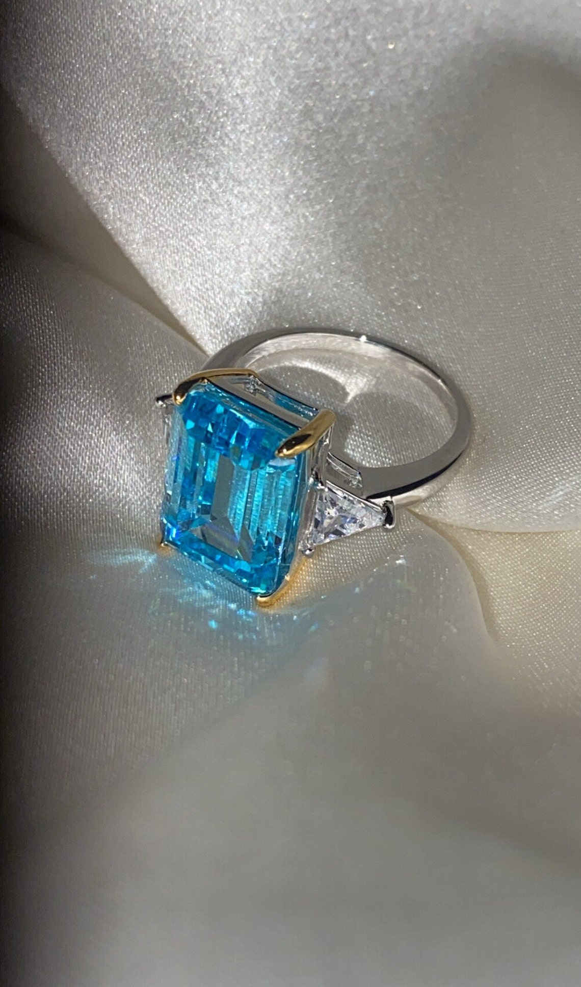Princess Diana Aquamarine Ring 8 Carat Emerald Cut Cocktail - Etsy UK