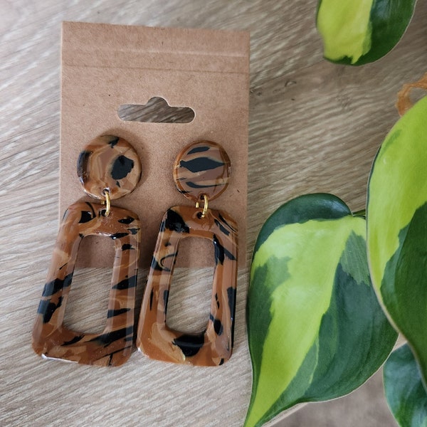 Sadie - Polymer Clay Dangle Earrings | Handmade Earrings | Turtle Print Earrings | Modern Jewelry | Tortoise Shell Earrings | Gifts for Her