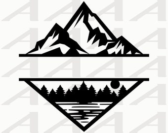 Mountain, Forest & Lake Monogram - Split Forest Name Frame - Forest - Mountains - Lake - Outdoors Fun - Instant Download SVG, PNG, PDF