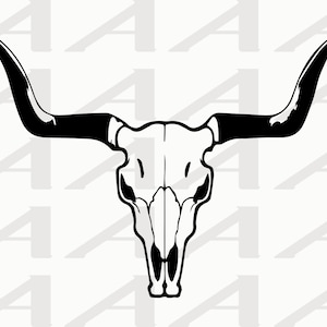 Tête de mort de taureau - tête de mort Longhorn - Clipart Longhorn-Longhorn - Silhouette - vecteur - Cricut - usage Commercial - téléchargement immédiat SVG, PNG & PDF