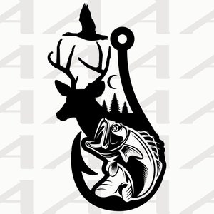 Pesca - Caza de ciervos - Pescado - Lubina - Anzuelo - Pato - Dólar - Pato volador - Patos - Silueta - Cricut - Descarga instantánea SVG, PNG y PDF
