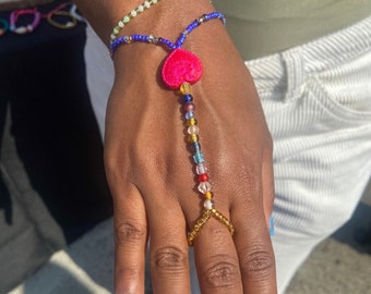 Eclectic - Bohemian - Unique Beaded Ring Bracelet - Pink Heart or Pearl Detail - Colorful or Simple - Sterling Silver Clasp