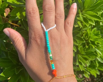 Boho chic beaded Ring Bracelet elastic - Colorful summer jewelry - Custom -hand chain -  trendy - beaded - jewelry