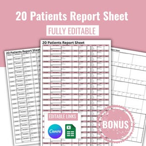20 feuille de rapport patient, modèle d'infirmière responsable, suivi du patient (téléchargement numérique)