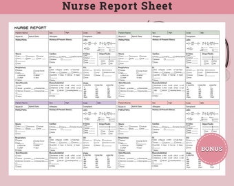4 Patient Nurse Report Sheet Template, Nurse Brain Sheet, SBAR Nurse, ICU Report Sheet Nursing, New Grad Icu Nurse, RN Report Sheet
