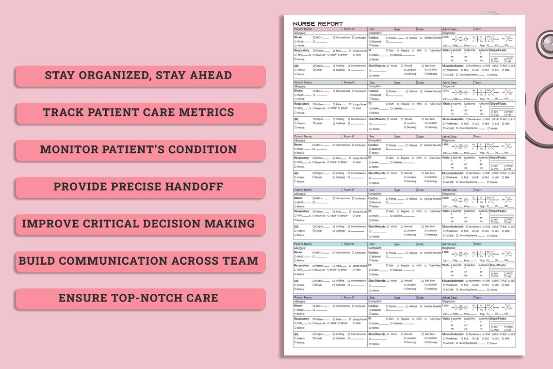 6 Patient ICU Report Sheet Nursing Report Template, Multi Patient Nurse