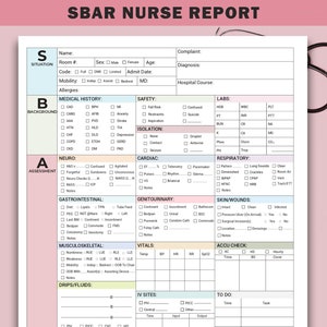 SBAR Nurse Report Sheet Med Surg Nurse Brain ICU Report Sheet for Nurse RN Nursing Report Sheet, New Grad Nurse W/ Telemetry & To-Do Log