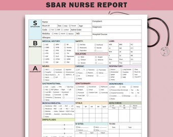 SBAR Nurse Report Sheet Med Surg Nurse Brain ICU Report Sheet for Nurse RN Nursing Report Sheet, New Grad Nurse W/ Telemetry & To-Do Log