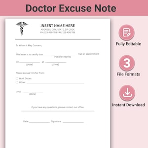 Modelo de desculpa para médico preenchível | Nota médica para trabalho e escola, nota médica com desculpa | Modelo de desculpa do Dr., carta de desculpas do médico editável