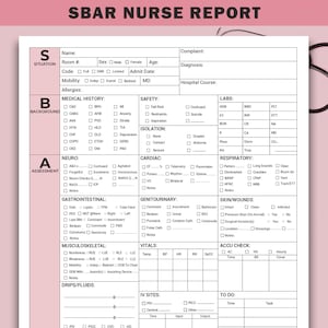 SBAR Nursing Report Sheet ICU Brain Sheet Med Surg Nurse Brain Report Sheet Nursing ICU Nurse Report Sheet Telemetry Nurse Sbar, A4-Letter