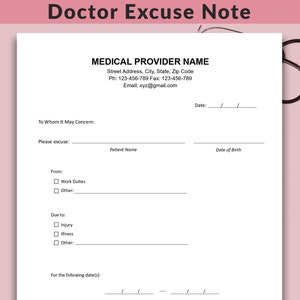 Doctor Excuse Template, Drs Note For Work, School Excuse Note, Doctor Excuse Letter, Excuse Note, Doctor Excuse For Work, A4 & US Letter