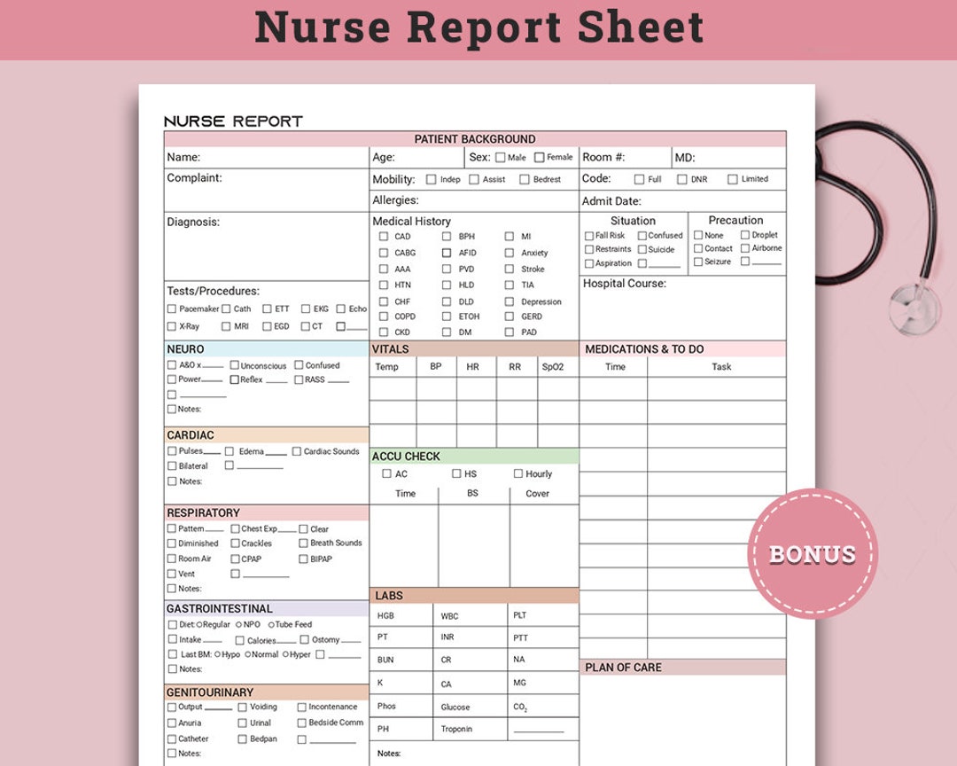 Nursing Report Sheet Med Surg, Nurse Brain, SBAR Nurse Sheet, ICU ...