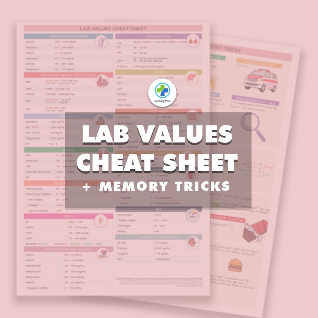 Lab Values Cheat Sheet & Memory Tricks Nursing School Notes, Med Surg