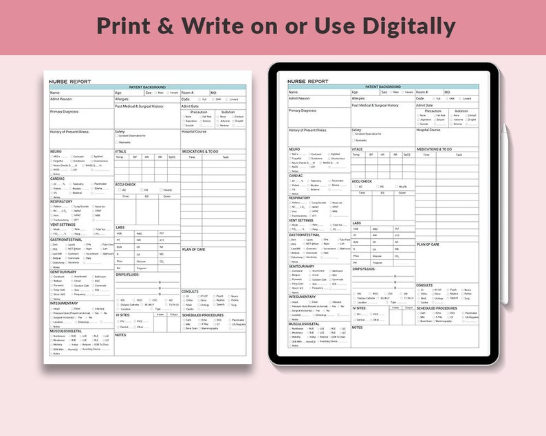 Telemetry Nursing Report Sheet Med Surg Brain ICU Nurse Etsy