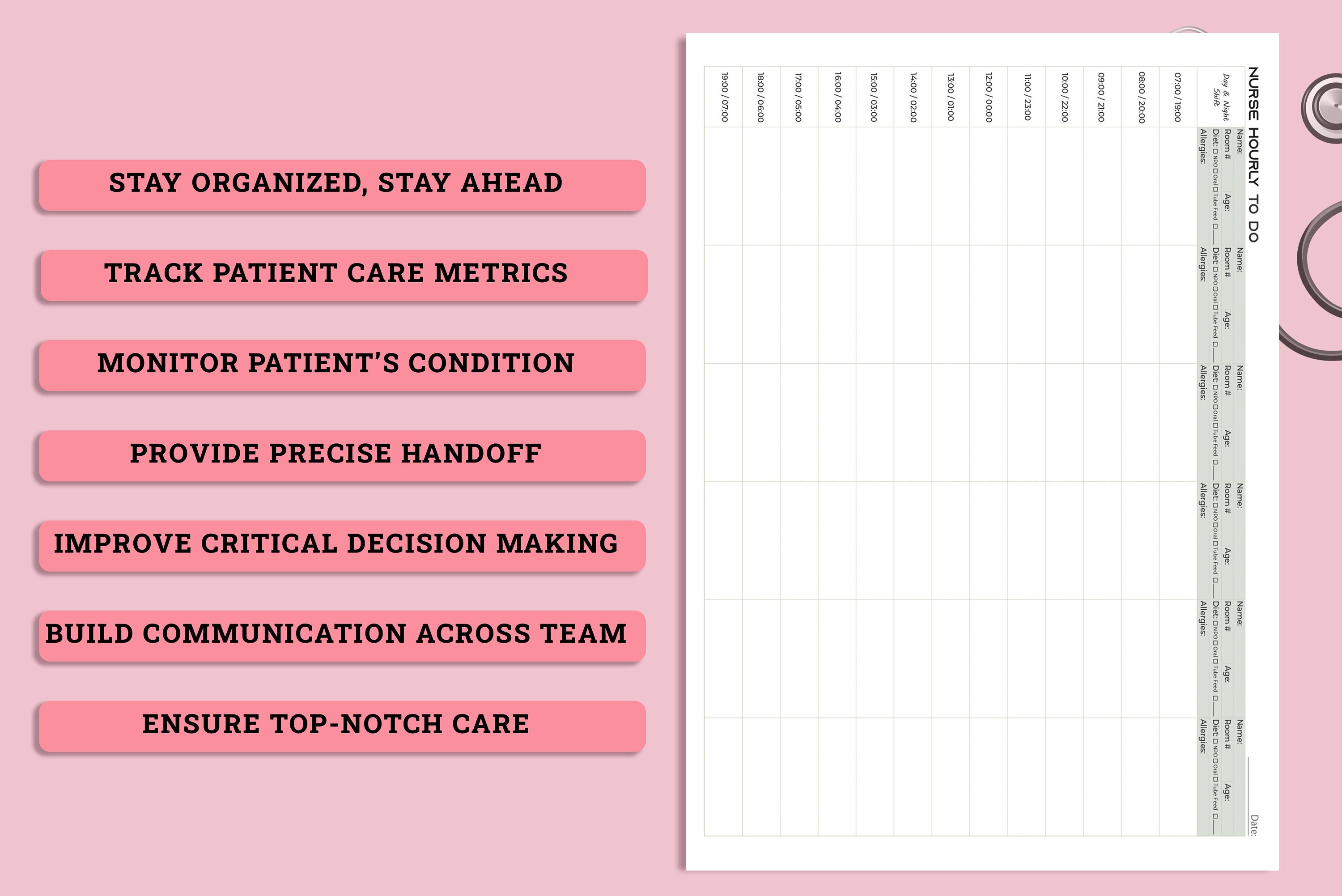 6 Patient Nurse Hourly to Do Nurse Shift Planner Nurse to Do Etsy