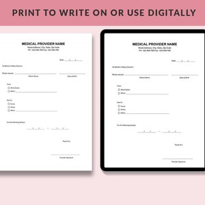 Printable Doctor's Excuse Template, School Excuse Note, Doctor Excuse ...