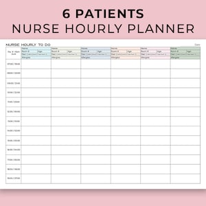 Hourly Nurse Shift Planner, 6 Patient Nursing Report Sheet Nurse Medication Sheet, Report Sheet Nurse Brain ICU, CNA Shift Planner A4-Letter