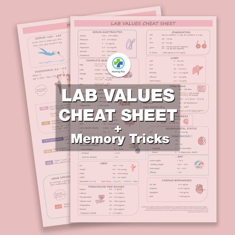 Nursing Lab Values Cheat Sheet Memory Tricks Medical Lab Interpretation, Med Surg Nursing School