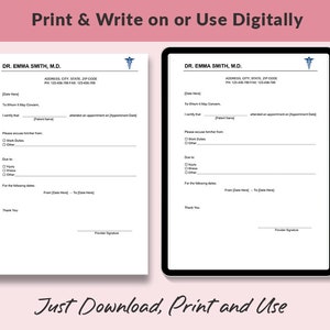 Editable Doctor Excuse Template, School Excuse Note, Printable Doctor Excuse for Work, Medical ...