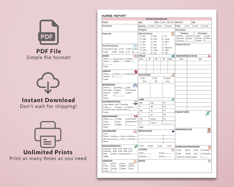Nursing Report Sheet Med Surg Nurse Report Sheet Nursing - Etsy Canada