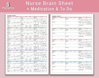 Nurse Report Sheet 5 Patient, Med Surg Report Sheet, Nursing ICU, Nurse Brain Sheet, Multiple Patient Report Sheet, Nursing Handoff, PDF