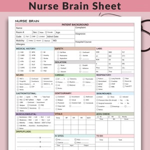 Med Surg Nursing Report Sheet, ICU Nurse Brain Telemetry Nurse Handoff Report Sheet, Rn Report Sheet W/ Labs & Nurse Hourly To Do, A4-Letter