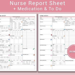 Nursing Report Sheet Med Surg Nurse Report Sheet Nursing Brain, Nurse Report Sheet ICU, RN Report With Medication & To-Do Log, A4-US Letter