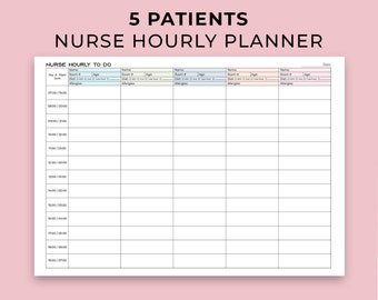 Nurse Hourly To Do, Nurse Shift Planner, 5 Patient Medication, Med Surg Nursing Charting, Nurse Shift Organizer Day/Night Planner, A4-Letter