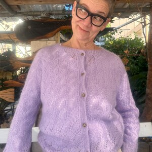 Hand-Knit Mohair Cardigan | Lavender Oversized Sweater | Soft Fluffy Knit | Scandinavian Style | Cozy Gift for Her Cardigan mohair silk big