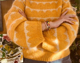 Maglione Fair Isle in misto mohair fatto a mano: maglione in tweed scandinavo