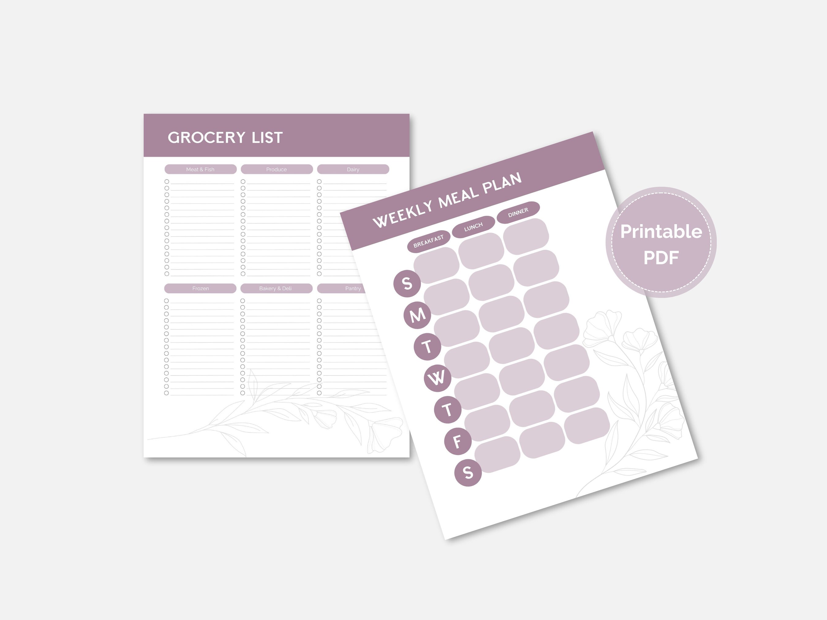 Weekly Meal Plan & Grocery List Printable Bundle - Etsy