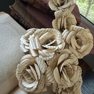 vintage book page roses | dozen 3” novel page flowers | wedding home decor | staging | literary centerpiece | library | Mother’s Day