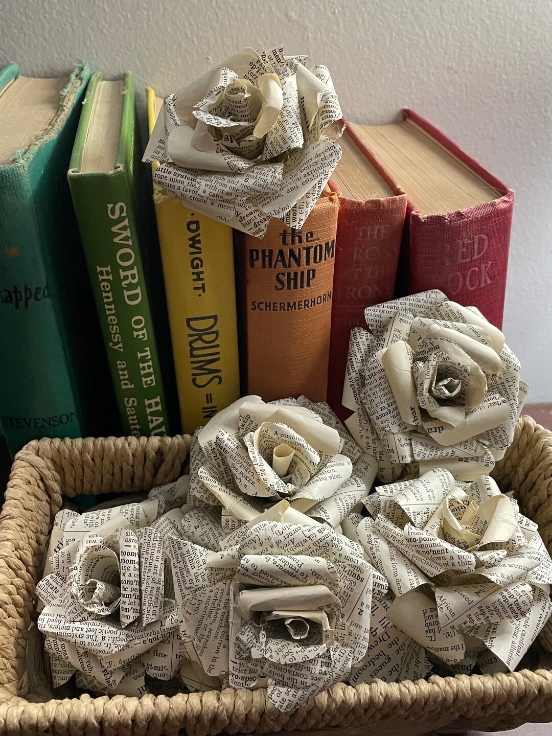 Vintage Book Page Roses Dozen 3 Roses Dictionary Wedding Home Decor