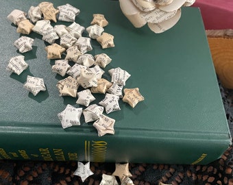 book page origami lucky stars | 50 pieces | recycled book decor | home + wedding decor | bookish table scatter | book party confetti