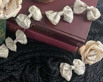 book page bow ties | 8 ct. | recycled book bowties | book page garland | home + wedding decor | bookish party | book bows