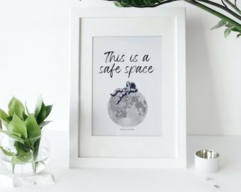 Safe Space Space Theme Wall Art Print, Counselling Decor (A4 PDF)