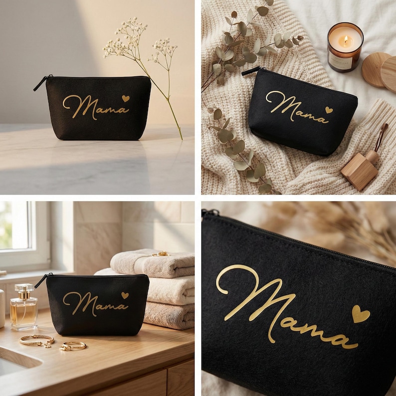 Personalisierte Kosmetiktasche Beige | Makeup Bag mit Namen imagen 7