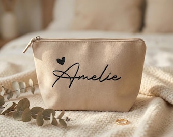 Personalisierte Kosmetiktasche Beige | Makeup Bag mit Namen