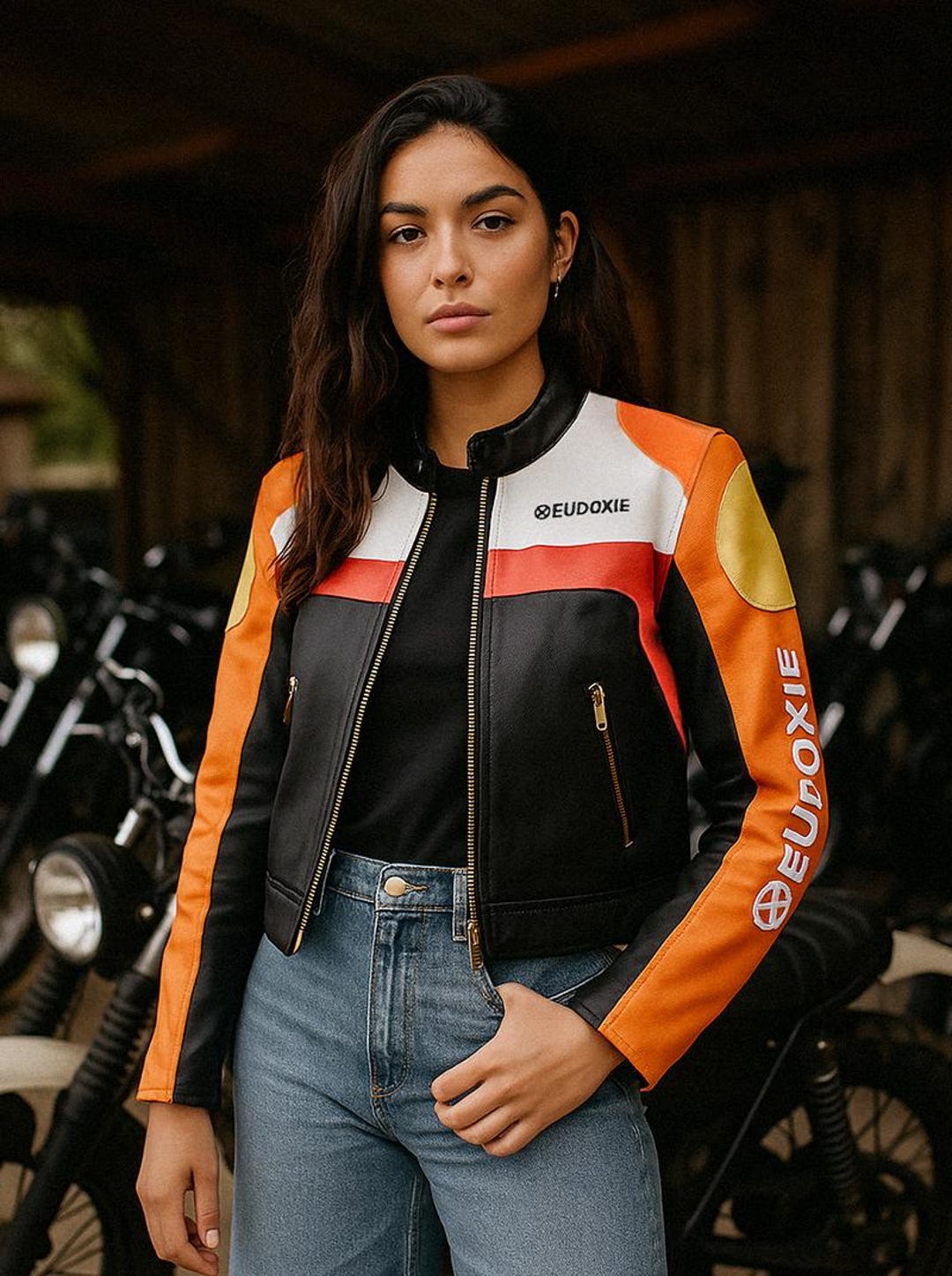 【EEUN】Biker riding jacket New Kawasaki Z Rider Racing Cowhide Leather Motorbike