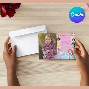 Princess 4th Birthday Invitation Template with Picture | Editable 4th Princess Party Birthday Photo Invite| Disney Princesses Evite w Photo